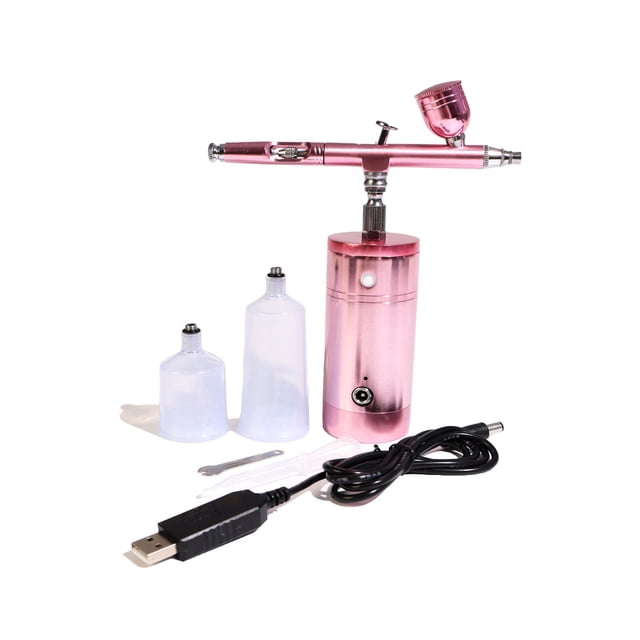 Mini Airbrush Compressor Universal Rechargeable Nail Art Airbrush Set with Long Decor Tattooing Small Pump Design Paint Spray Tool Painting Fitting Pink