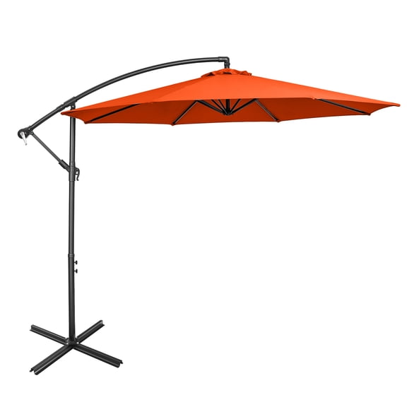 Costway Parasol Déporté de Patio 10 Pi avec 8 Baleines, Base en Croix, Inclinaison, Orange