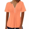 thumbnail image 1 of AherBiu Womens Tops Summer Button Round Neck Solid Color Ruched Dressy Casual Loose Tunics Tshirts, 1 of 4