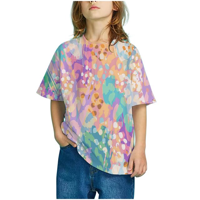 Rbaofujie T-Shirt Décontracté pour Filles Manches Courtes Col Rond Tenue d'Été Dégradé Hauts Soldes Liquidation
