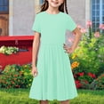 thumbnail image 2 of Milgrthf Robe d'Été à Manches Courtes pour Filles, Ligne A, Évasée, Basique, Patineuse, Tournoyante, Robe de Fête 5-14 Ans Vert, 2 of 9
