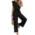 thumbnail image 1 of Jumpsuits for Women Summer Ruffle Sleeves Square Neck Rompers Drawstring Overalls with Pockets Black S, 1 of 9