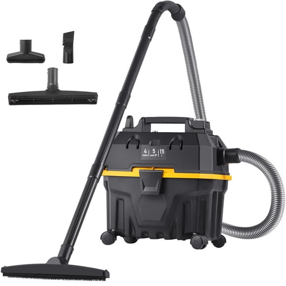 KFFKFF Aspirateur Eau et Poussière Multifonction, Capacité de 4 Gallons, 5 HP de Pointe, Aspirateur d'Atelier à Triple Fonction avec Fonction de Soufflage, Accessoires Portatifs pour Meubles, Certifié ETL, Noir et Jaune