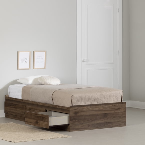 South Shore Yodi Twin Mates Bed with 3 Drawers, in Natural Walnut