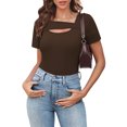 thumbnail image 4 of Lenpel T Shirts for Women Fashion Summer Short Sleeve Cutout Ribbed Knit Solid Color Slim Basic Tees Going out Tops, 4 of 7