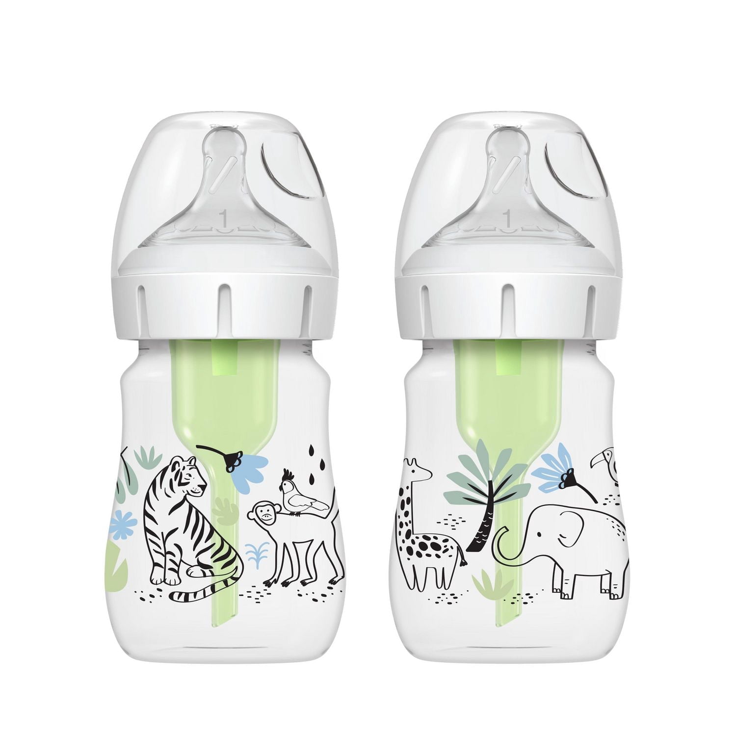 Dr. Brown's Natural Flow Anti-Colic Options+ Wide-Neck Baby Bottle Jungle Designs, 2x5oz Bottles