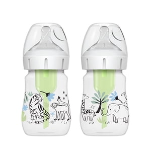 Dr. Brown's Natural Flow Anti-Colic Options+ Wide-Neck Baby Bottle Jungle Designs, 2x5oz Bottles