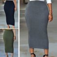thumbnail image 2 of Honganda Jupe Crayon Maxi Taille Haute Élastique pour Femmes, Couleur Unie, 1, 2 of 4