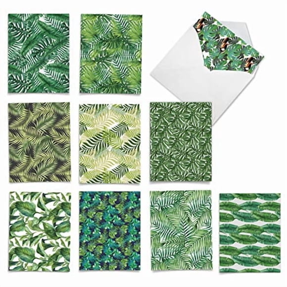 The Best Card Company - 10 Bulk All Occasion Note Cards (4 x 5.12 Inch) - Blank Assorted Cards Set, Nature Plants and Gardens - Tropicanopy M6483OCB