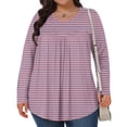 thumbnail image 1 of Mevxay Blouse à Rayures pour Femme Grande Taille Chic Décontractée T-Shirts Plissés Manches Longues Col Ras du Cou Tunique Fluide Hauts Rose 3TG, 1 of 6