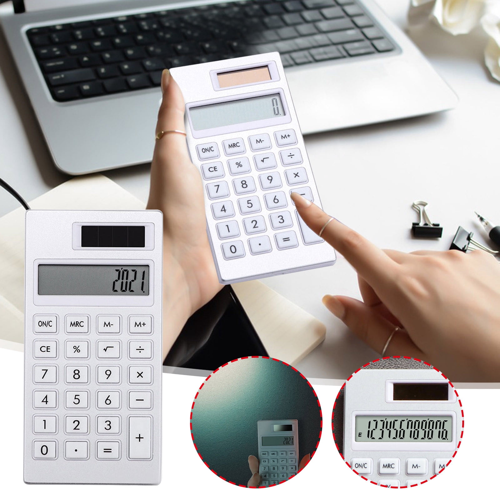 Solar Powered Calculator 12 Digit Display | Mini Pocket Calculator for Students | Quiet Exam Portable Computer | Aluminum Desktop Calculator for Office, Home, and School Use