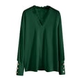 thumbnail image 4 of WUANDIXFA Womens Sweaters Spring 2025 Women Solid Color V Neck Lace Stitching Buttons Long Sleeves Sweater Dark Green,2XL, 4 of 5