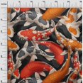 thumbnail image 2 of oneOone Tissu en Coton Noir Cambrique Motif Poisson Koi Océan Tissu pour Robe Tissu Imprimé au Mètre 56 Pouces de Large, 2 of 4