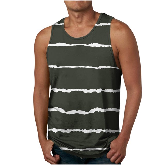 LSLJS Débardeurs à Imprimé Rayures 3D pour Hommes Sans Manches à Col Rond T-Shirt de Plage Débardeurs Muscle