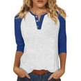 thumbnail image 1 of ManxiVoo Relaxed Fit Womens Top V Neck 3 4 Sleeve Button Front Shirt with Raglan Sleeves for Summer M Size Blue, 1 of 5
