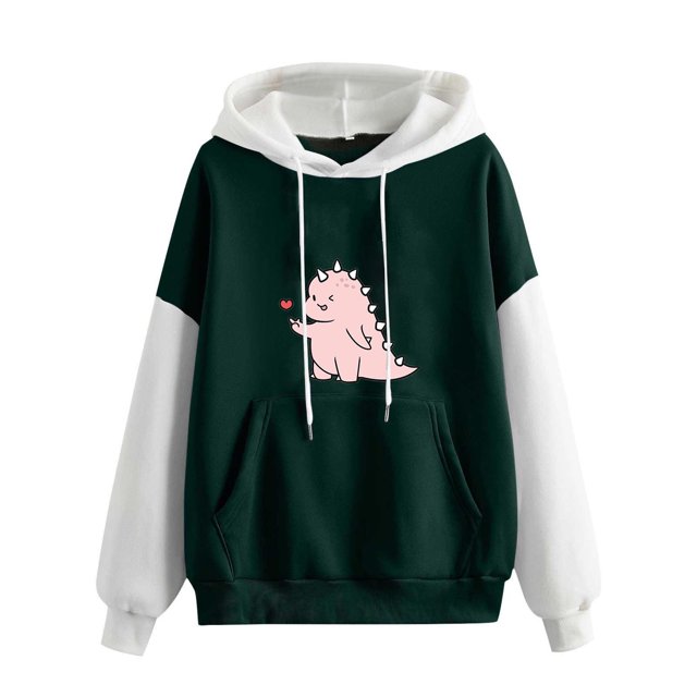 Penkiiy Hoodies pour Femmes Mode Décontractée Imprimé Col Rond Manches Longues Amples Hauts Courts Blouse Sweat-Shirts Sans Capuche Vêtements Verts Y2K