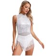 thumbnail image 3 of JanJean Justaucorps à Franges à Paillettes pour Femmes Latin Cha-Cha Tenue de Danse Performance sur Scène Compétition Justaucorps Costume Blanc TTG, 3 of 7