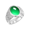 thumbnail image 3 of RYLOS Men's Rings 14K White Gold Nugget Ring with Cabochon Gemstone & Diamonds Emerald Rings For Men Size 9, 3 of 7