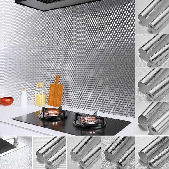 Cagogo under $5 4Pcs PVC Self-Adhesive Wallpaper, Self-Adhesive Kitchen Backsplash Wallpaper, Oil Proof Aluminum Foil Sticker, Heat Resistant Stove Countertop Cover, Peel Stick Cabinet Liner