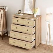 Rattan Dresser with 4 Drawers, 37" Tall Chest of Drawers for Bedroom, Closet, Living Room and Hallway Storage