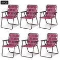 thumbnail image 1 of Costway Lot de 6 Chaises de Plage Camping Pelouse Chaise à Lanières Légère 1 Position Rouge, 1 of 10