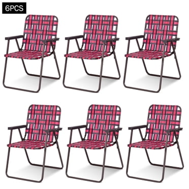 Costway Lot de 6 Chaises de Plage Camping Pelouse Chaise à Lanières Légère 1 Position Rouge