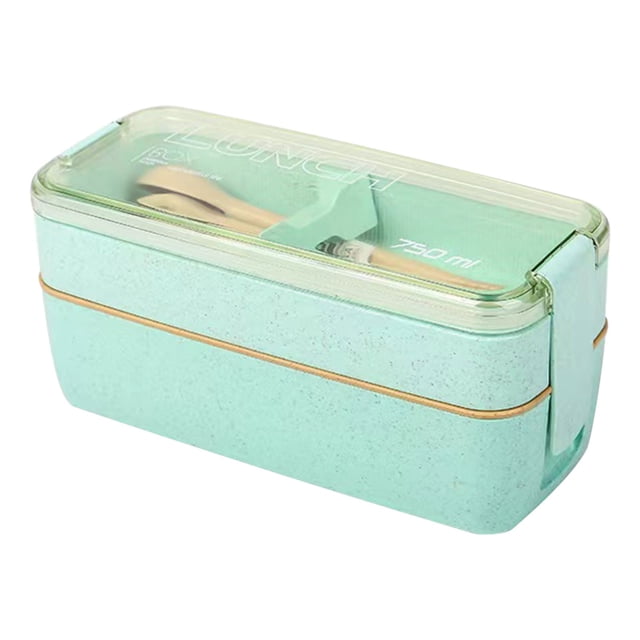 Wzzjkit Wheatss Straw Lunch Box Transparent Lid Double Layer Plastic Lunch Boxes
