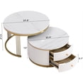 thumbnail image 2 of Table Basse Ronde Moderne de 27,6 Pouces, 2 Pcs, Gigogne, avec 2 Tiroirs, pour Salon, Petit Espace, Appartement, Or+blanc, 2 of 9