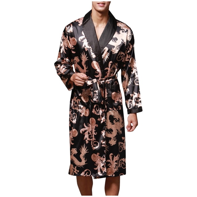 Silk Ice Silk Long Sleeved Mens Pajamas Long Robes Bathrobes Home Clothes
