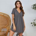 thumbnail image 2 of Pyjamas pour Femmes Col en V Couleur Unie Manches Courtes Décontracté Grande Taille Robe Ample L-2TG Noirgris Foncé et Rouge Vin, 2 of 7
