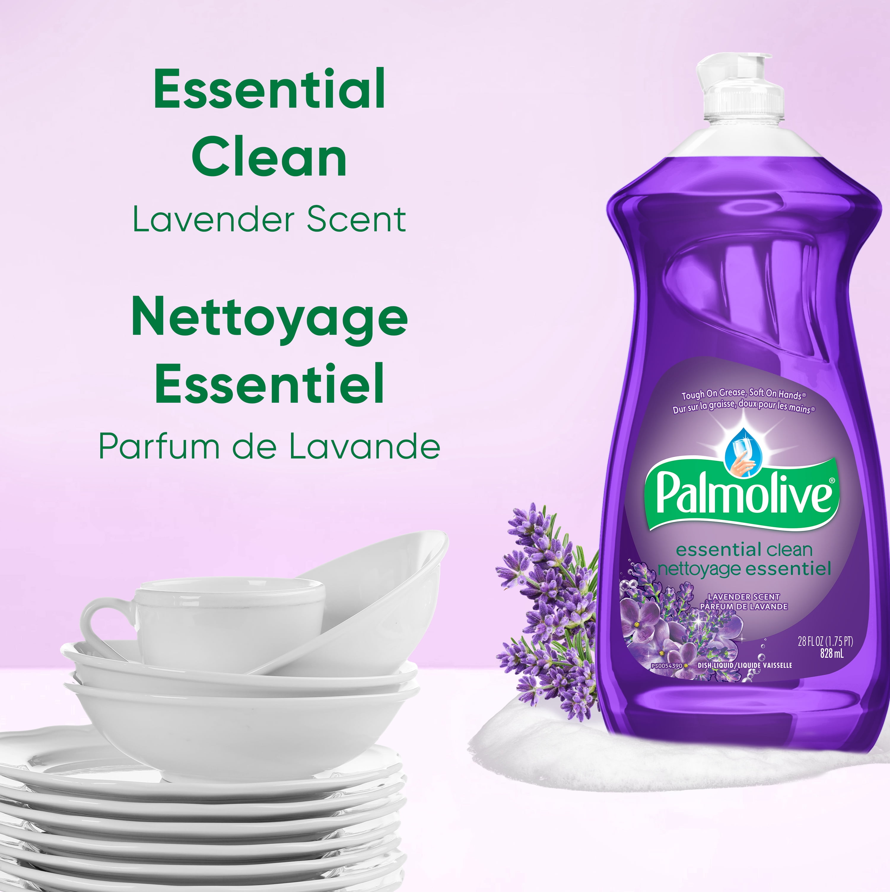 Palmolive Essential Clean Liquid Dish Soap, 4X Grease & Stain Fighting, Lavender Scent, 828 mL