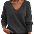 thumbnail image 1 of Timegard Hauts pour Femmes Col en V Profond Manches Longues Ample Confortable Chandail à Enfiler Automne Hiver Décontracté Hauts Chandail, 1 of 3