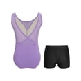 thumbnail image 2 of Moggemol Kids Girls Sheer Mesh Patchwork V-Back Dance Unitards Solid Color Sleeveless Bodysuit with Botty Shorts Set Purple 10, 2 of 7