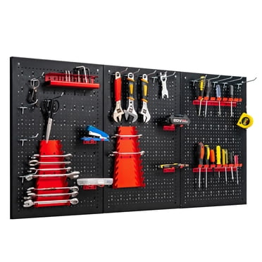 Costway Trousse d'Organisateur Mural pour Panneau Perforé 4 Pi. Planche à Outils en Métal avec 3 Plaques Perforées et 25 Accessoires