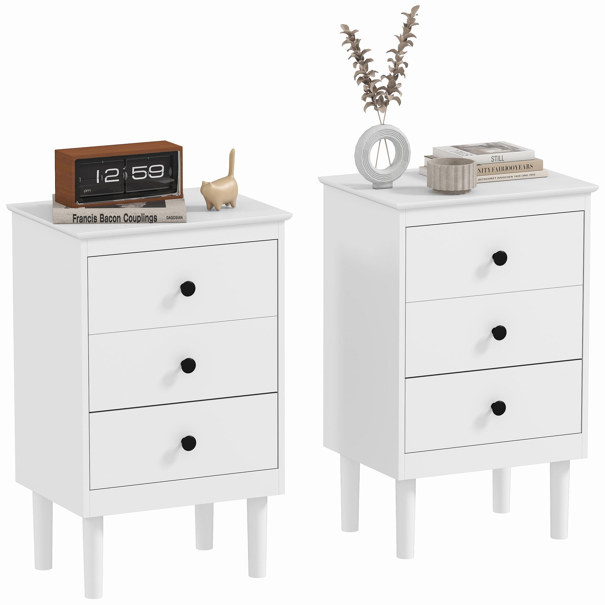 HOMCOM Night Stands Set of 2, Nightstands with 3 Drawers for Bedroom