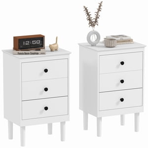 HOMCOM Night Stands Set of 2, Nightstands with 3 Drawers for Bedroom