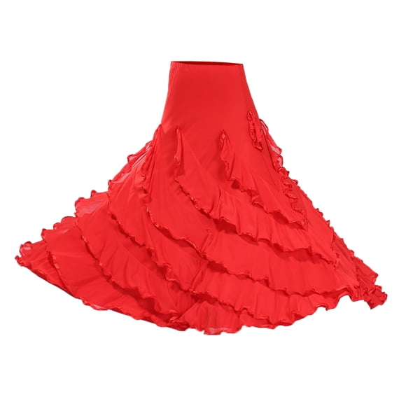 Belly Dance Costume for Women - Chiffon Belly Dancing Skirts, Tribal Dance Skirt - Flamenco Skirt Costume Red