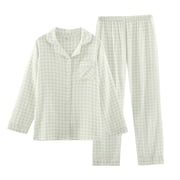GDREDA Ladies Pyjama Set Double Layer Gingham Pajama Set For Women Lightweight Summer Sleepwear & Homewear Stylish And Comfortable Loungewear Women Pajama Sets pyjamas Green,XL