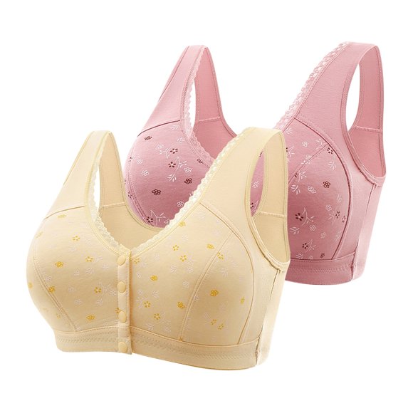 Ersazi Kendally Bras for Older Women 2Pc Women Sexy Front Buckle for Middle-Aged And Elderly Underwear Soft Cotton Oversized Tank Top Without Steel Ring Printed Bra On Clearance Pink Xxl
