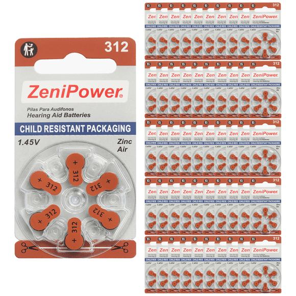 ZeniPower Hearing Aid Batteries Size 312, 50 x 6 Dial Cards = 300 Batteries