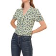 thumbnail image 1 of INSPIRE CHIC Women's Floral Print Rufle Button Up Puff Short Sleeves Blouse Top M Green, 1 of 6