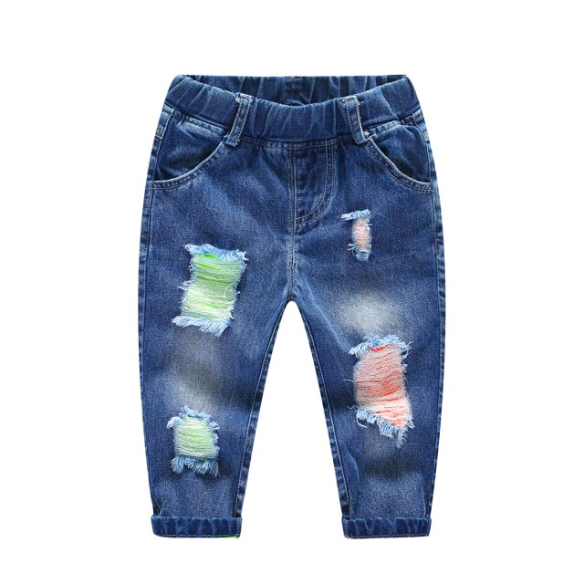 KIDSCOOL SPACE Baby Ripped Jean,Toddler Elastic Distressed Waist Denim Pants