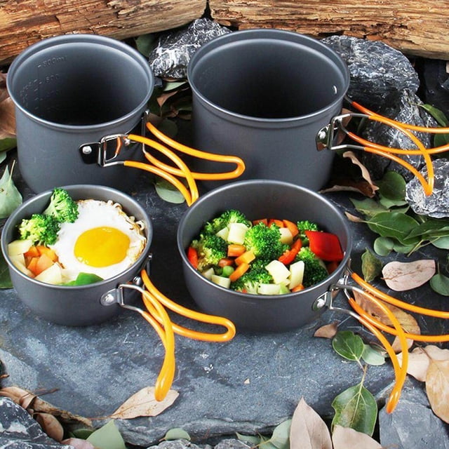 kurtrusly Ensemble de 11 Pcs pour Camping, Batterie de Cuisine, Dégâts, Extérieur, Alliage, avec Casseroles, Cuisinières, Mousqueton, Ensemble, Color_D