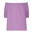 thumbnail image 3 of Women's Off Shoulder Top Ruffle Short Sleeve Cotton Linen Blouse Summer Casual Loose Shirts, 3 of 5