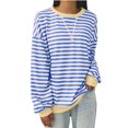 thumbnail image 1 of Styesk Chandails à Manches Longues pour Femmes Grande Taille Tendance Chemise Rayée Ample Col Rond Chandail Tunique Hauts Décontractés Patchwork Doux Léger Chandail, 1 of 6