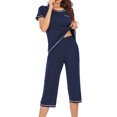 thumbnail image 3 of AherBiu Ensembles de Pyjama à Manches Courtes pour Femmes, Hauts à Col Ras du Cou avec Pantalons Capri, Tenue de Nuit 2 Pcs Confortable, 3 of 5