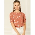 thumbnail image 2 of INSPIRE CHIC Haut Floral Élégant pour Femme à Manches Courtes Froncées, Coupe Régulière, 2 of 4
