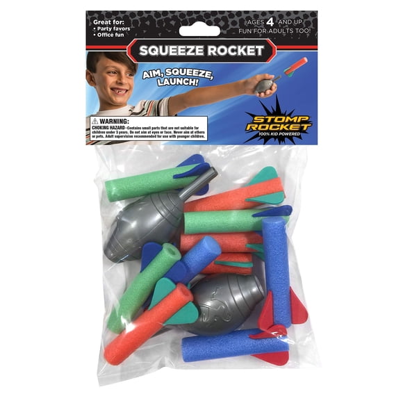 Le Original Stomp Rocket Squeeze Rocket, 10 Rockets - Jouet Rocket d'Extérieur Cadeau pour Garçons et Filles - Idéal pour Cadeaux de Fête d'Anniversaire - 4 Ans et Plus