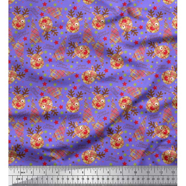 Soimoi Purple Rayon Fabric Christmas Theme Party Decor Fabric Printed Yard 42 Inch Wide
