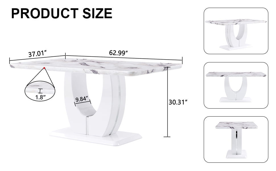 Noble House Table de salle à manger moderne en MDF 160 cm, plateau texturé marbre gris, blanc
